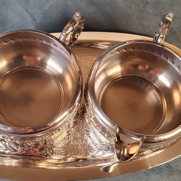 Viking Plate Silver Creamer, Sugar Bowl & Tray Set - Canadian Made - Picture 9 of 11